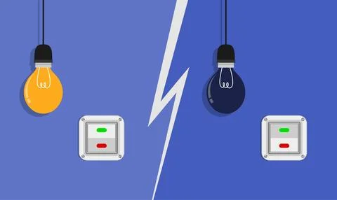 Flat Light Bulbs Turned on and Turned Off with Light Switches on Illustrazione stock