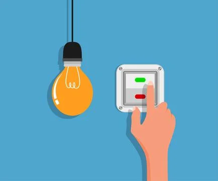 Flat Light Bulbs Turned on and Turned Off with Light Switches on Stock Illustration