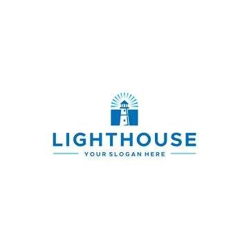 Flat LIGHTHOUSE mercusuar building logo design Illustrazione stock