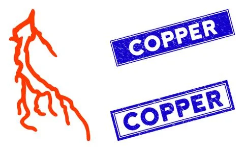 Flat Lightning Icon and Grunge Rectangle Copper Watermarks Stock Illustration