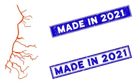 Flat Lightning Icon and Grunge Rectangle Made in 2021 Seals Illustrazione stock