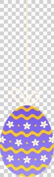 Flat lilac egg is hanging from beige bow, showing yellow-white floral waves, イラスト素材