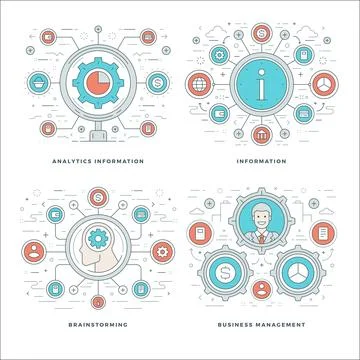 Flat line Analytics Information, Brainstorming, Business Team Management Co.. 스톡 일러스트