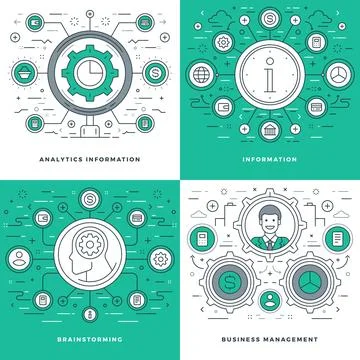 Flat line Analytics Information, Brainstorming, Business Team Management Co.. 스톡 일러스트