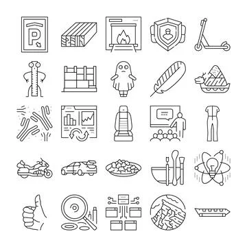 Flat line art collection with various icons Stock Illustration