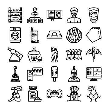 Flat line art icons set collection food Stock Illustration