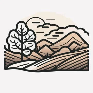 Flat line art landscape Vector illustration on white Background Stock Illustration