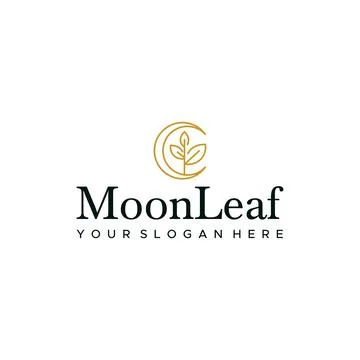 Flat line art MoonLeaf plants leaves logo design Stock Illustration