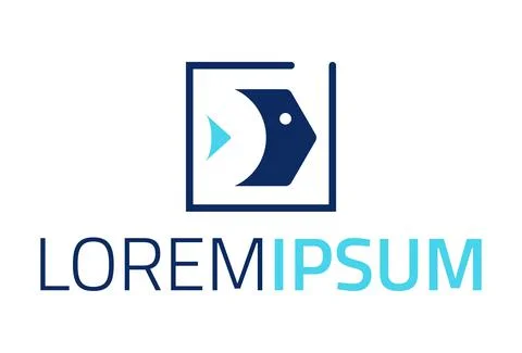 Flat Line Art Square Blue Fish Logo Design	 Stock-Illustration