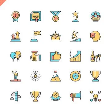 Flat line awards, achievment elements icons Stock Illustration