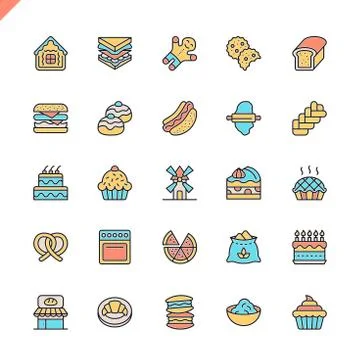 Flat line bakery shop elements icons Stockillustratie