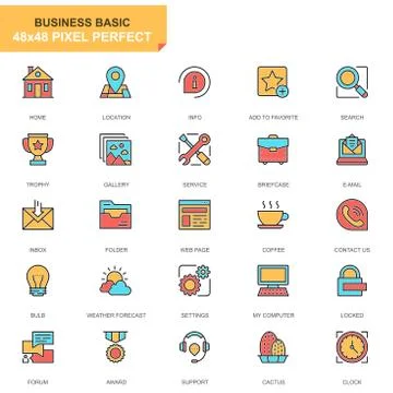 Flat line basic icons set for website Stock Illustration