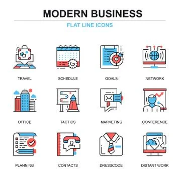 Flat line business and development icons concepts set Illustrazione stock