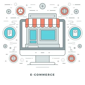 Flat line Business Concept Vector illustration thin stroke vector icons. Stock Illustration