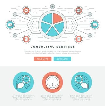 Flat line Business Concept Web Site Header Vector illustration. Stock Illustration