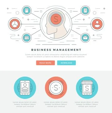 Flat line Business Concept Web Site Header Vector illustration. Stock Illustration