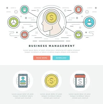 Flat line Business Concept Web Site Header Vector illustration. Illustrazione stock