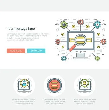 Flat line Business Concept Web Site Header Vector illustration. Stock Illustration