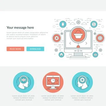 Flat line Business Concept Web Site Header Vector illustration. Stock Illustration