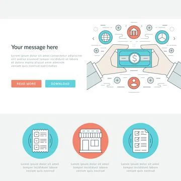 Flat line Business Concept Web Site Header Vector illustration. Ilustración de archivo