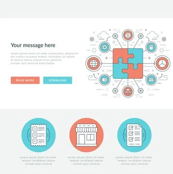 Flat line Business Concept Web Site Header Vector illustration. Stock Illustration