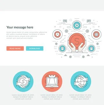 Flat line Business Concept Web Site Header Vector illustration. Stock Illustration