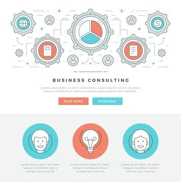 Flat line Business Concept Web Site Header Vector illustration. Ilustración de archivo