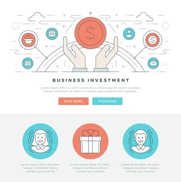 Flat line Business Concept Web Site Header Vector illustration. Stock Illustration