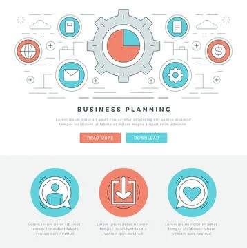 Flat line Business Concept Web Site Header Vector illustration. Stock Illustration
