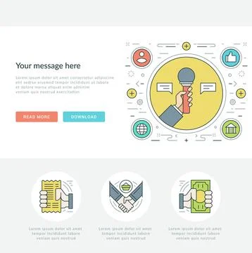 Flat line Business Concept Web Site Header Vector illustration. Illustrazione stock