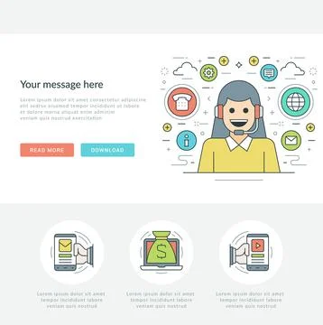 Flat line Business Concept Web Site Header Vector illustration. Stock Illustration