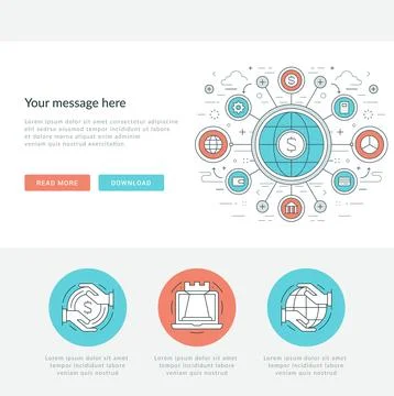 Flat line Business Concept Web Site Header Vector illustration. Stock Illustration