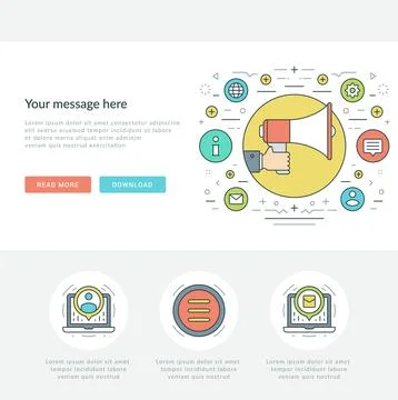 Flat line Business Concept Web Site Header Vector illustration. Modern thin.. Stock Illustration