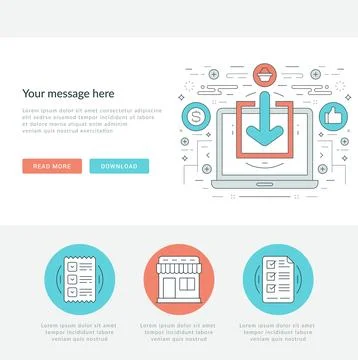 Flat line Business Concept Web Site Header Vector illustration. Modern thin.. Stock Illustration