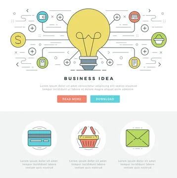 Flat line Business Concept Web Site Header Vector illustration. Modern thin.. Stock Illustration