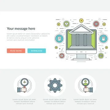 Flat line Business Concept Web Site Header Vector illustration. Modern thin.. Stock Illustration