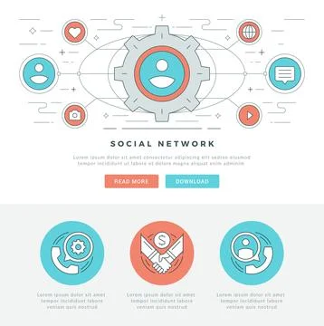 Flat line Business Concept Web Site Header Vector illustration. Stock Illustration