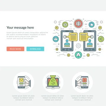 Flat line Business Concept Web Site Header Vector illustration. Illustrazione stock
