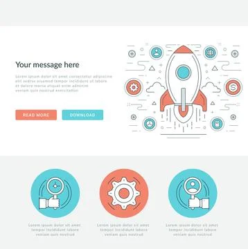 Flat line Business Concept Web Site Header Vector illustration. Stock Illustration