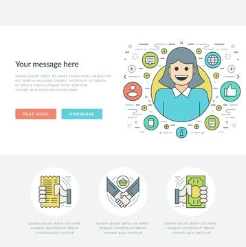 Flat line Business Concept Web Site Header Vector illustration. Stock Illustration