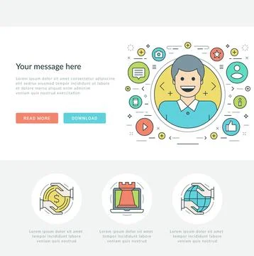 Flat line Business Concept Web Site Header Vector illustration. Stock Illustration