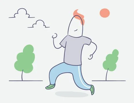 Flat line character vector design - man running in park Ilustración de archivo