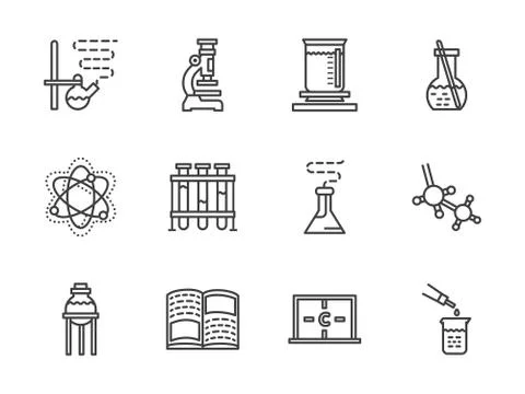 Flat line chemistry research vector  icons 库存插图