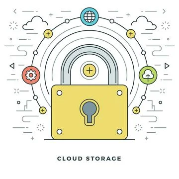 Flat line Cloud Storage Concept Vector illustration. Modern thin linear str.. イラスト素材