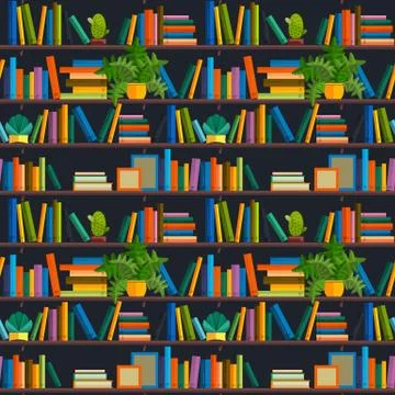 Flat line colorful seamless pattern  of books isolated on white Stock Illustration