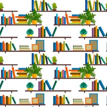 Flat line colorful seamless pattern  of books isolated on white Stock Illustration
