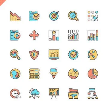 Flat line data analysis analytics icons Stock Illustration