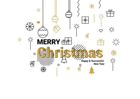 Flat line design concept banner - Merry Christmas. - Vector Stock Illustration