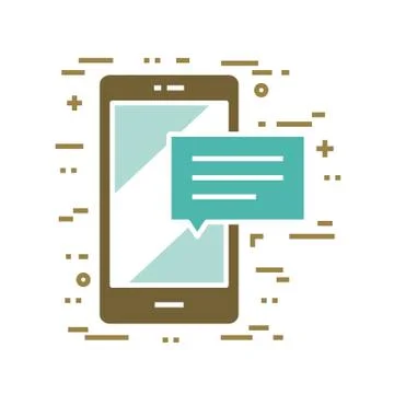 Flat line design concept of mobile messaging Stock Illustration