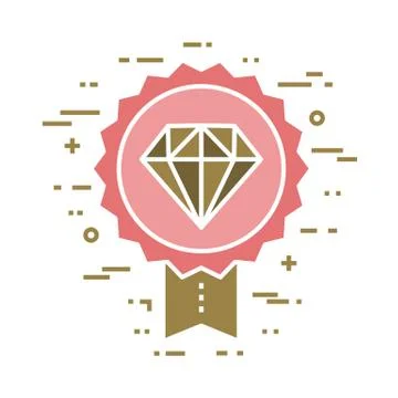 Flat line design concept of premium quality, diamond badge with ribbon Stock Illustration